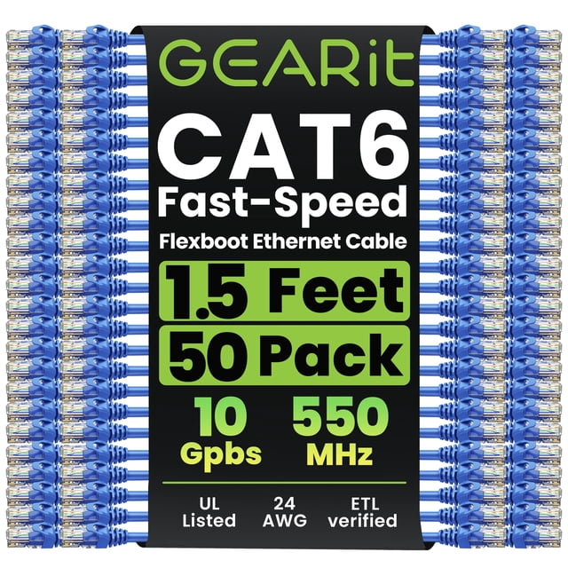 Cable Ethernet GEARit Cat6, paquete de 50, 46 cm, azul