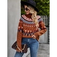 thumbnail image 4 of Hotian Women Turtleneck Pullover Sweater Raglan Sleeve Fairisle Geometric Holiday Jumper Knitwear Winter Sweaters Brown XS, 4 of 8