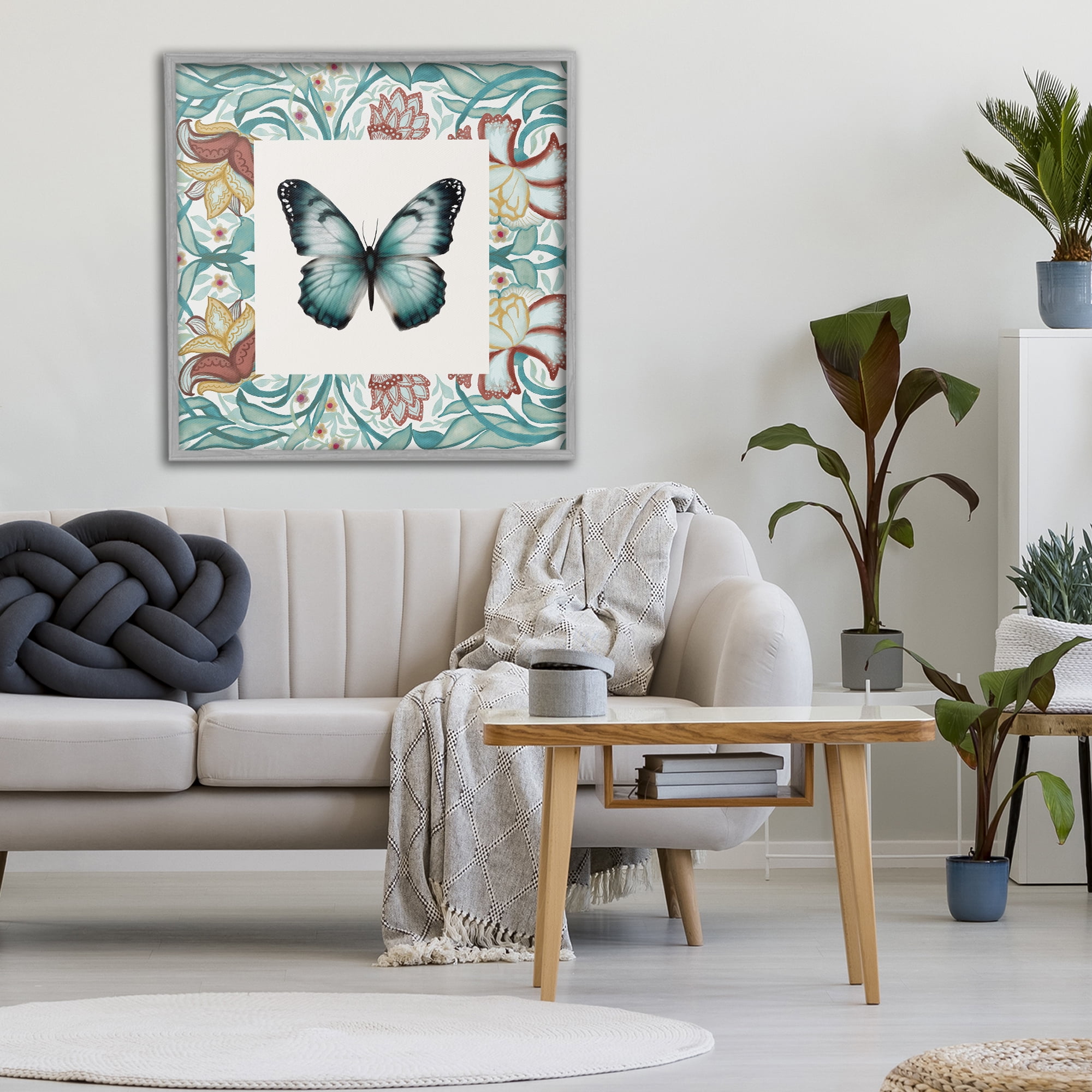 Stupell Industries Blue Toned Baroque Butterfly Gray Framed Giclee Art, design by Elizabeth Medley
