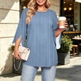 thumbnail image 6 of YuXingFu Going Out Tops for Women Round Neck Pleated Ruffle Hem for Casual Loose Fit Tees Tops Light Blue S, 6 of 8