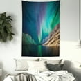 thumbnail image 3 of Nature Tapestry, Mystical Aurora Borealis above the Rocky Hills Magnetic Poles Solar Space Panorama, Wall Hanging for Bedroom Living Room Dorm Decor, 60W X 80L Inches, Jade Green, by Ambesonne, 3 of 5