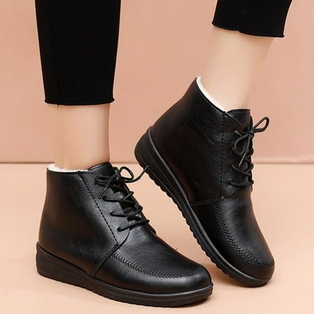 

LnjYIGJ Women s Low-heeled Ankle Boots Winter Boots Women Plush Warm Shoes Casual Ankle Boots Plus Size Lace Up Shoes