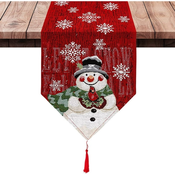 Christmas Table Runner Snowflake Snowman Table Runner for Christmas Holiday Kitchen Dining Table Decoration, 1372inch