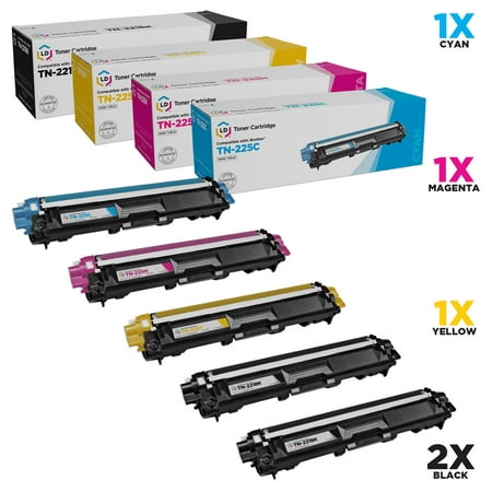LD Brother Compatible TN221 & TN225 Bulk Set of 5 laser toner Cartridges: 2 of Black & 1 Cyan / Magenta / Yellow for use in the HL-3140CW. HL-3170CDW, MFC-9130CW, MFC-9330CDW & MFC9340CDW (Best Brother Compatible Toner)