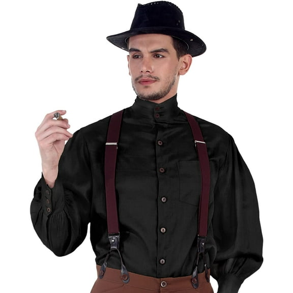 ThePirateDressing Steampunk Victorian Costume Seigneur Shirt [Black] (Large)