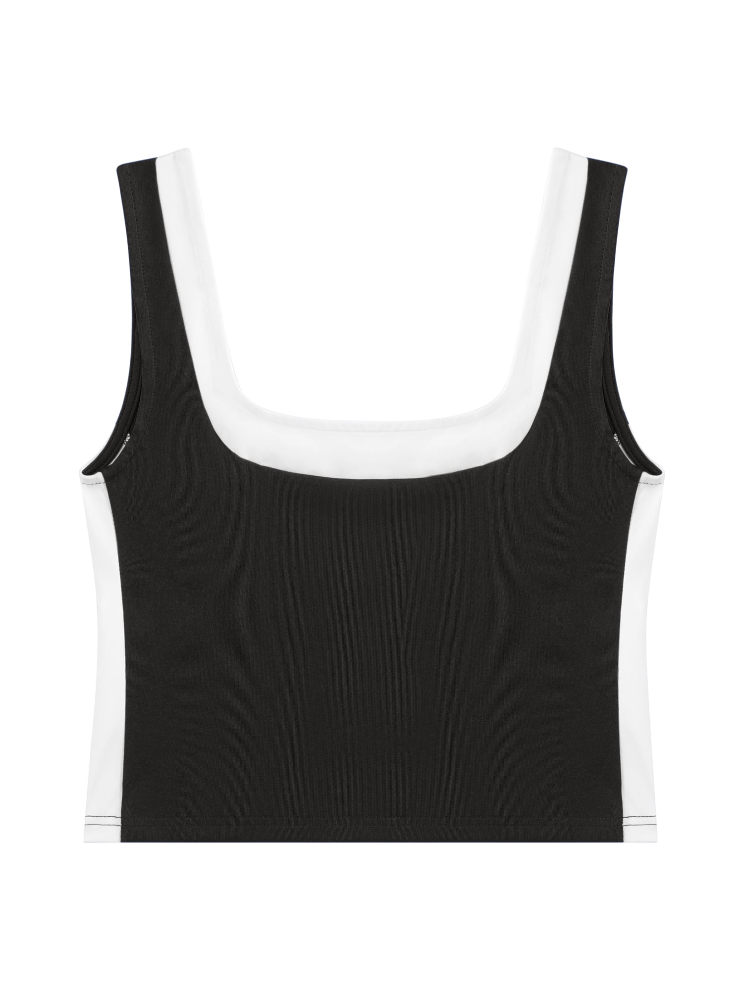 DARING DIVA Women's Crop Square Neck Slim Fitted Color Block Yoga Shirts XL Black