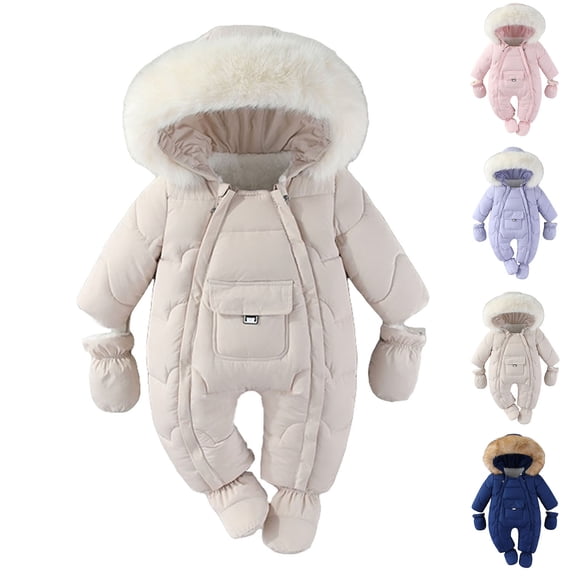 Agkizg Boys Girls Winter Fleece Romper Snowsuit,Plushs Long Sleeve Hooded Jumpsuit,Soft Warm Thickened Loungewear Kids Fleece Bodysuit,6-9 Months