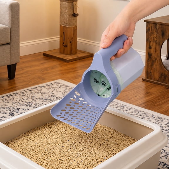 Kitty Litter Shovel With Built In Bin 2 In 1 Poop Scoop Waste Container Odor Lock Quick Sifting Easy Clean Portable Litter Box Tool For Cat Home Travel Cleaning Use