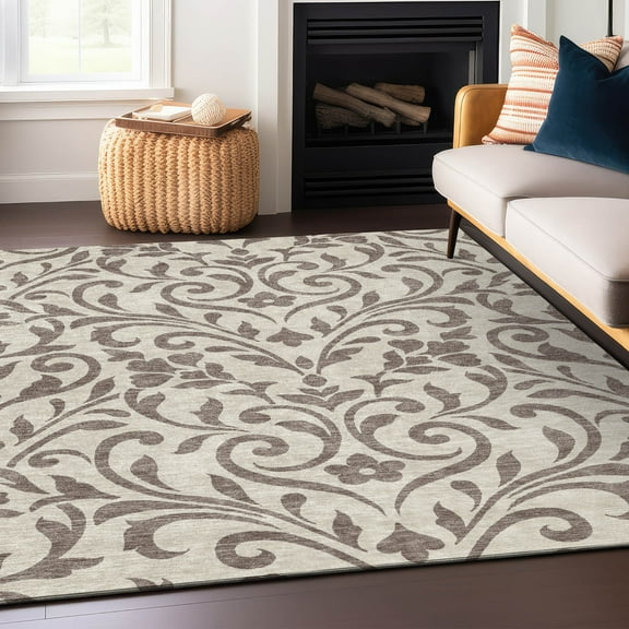 Addison Rugs Chantille Indoor/Outdoor Transitional Floral Taupe Washable Rectangle Rug, 10' x 14'