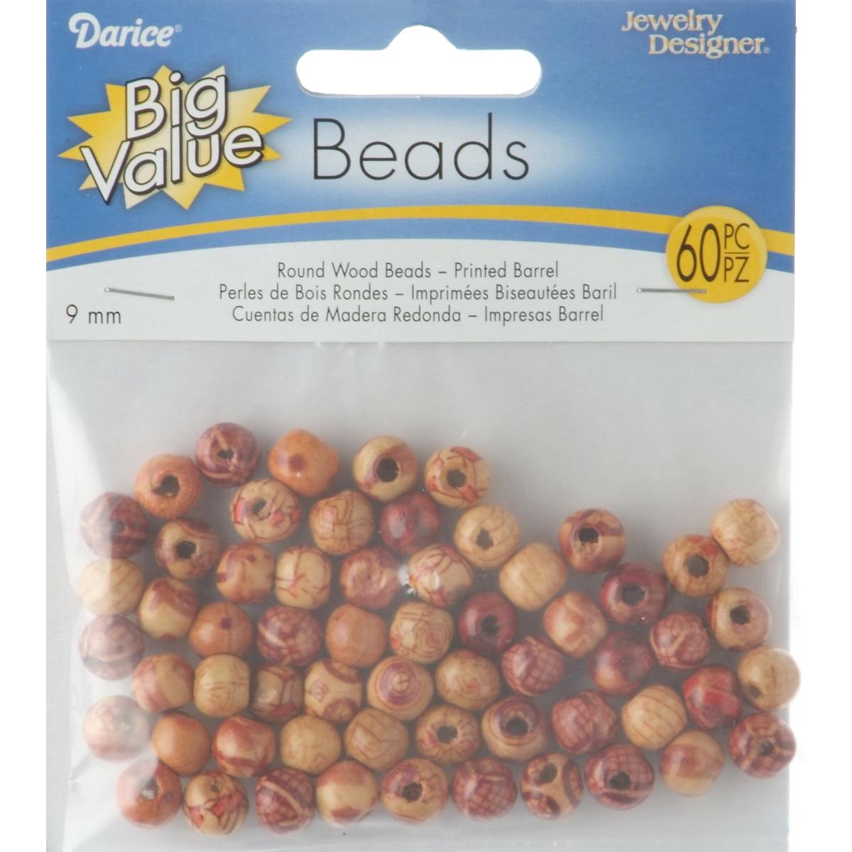 Wood Barrel Beads, 60pk, Printed
