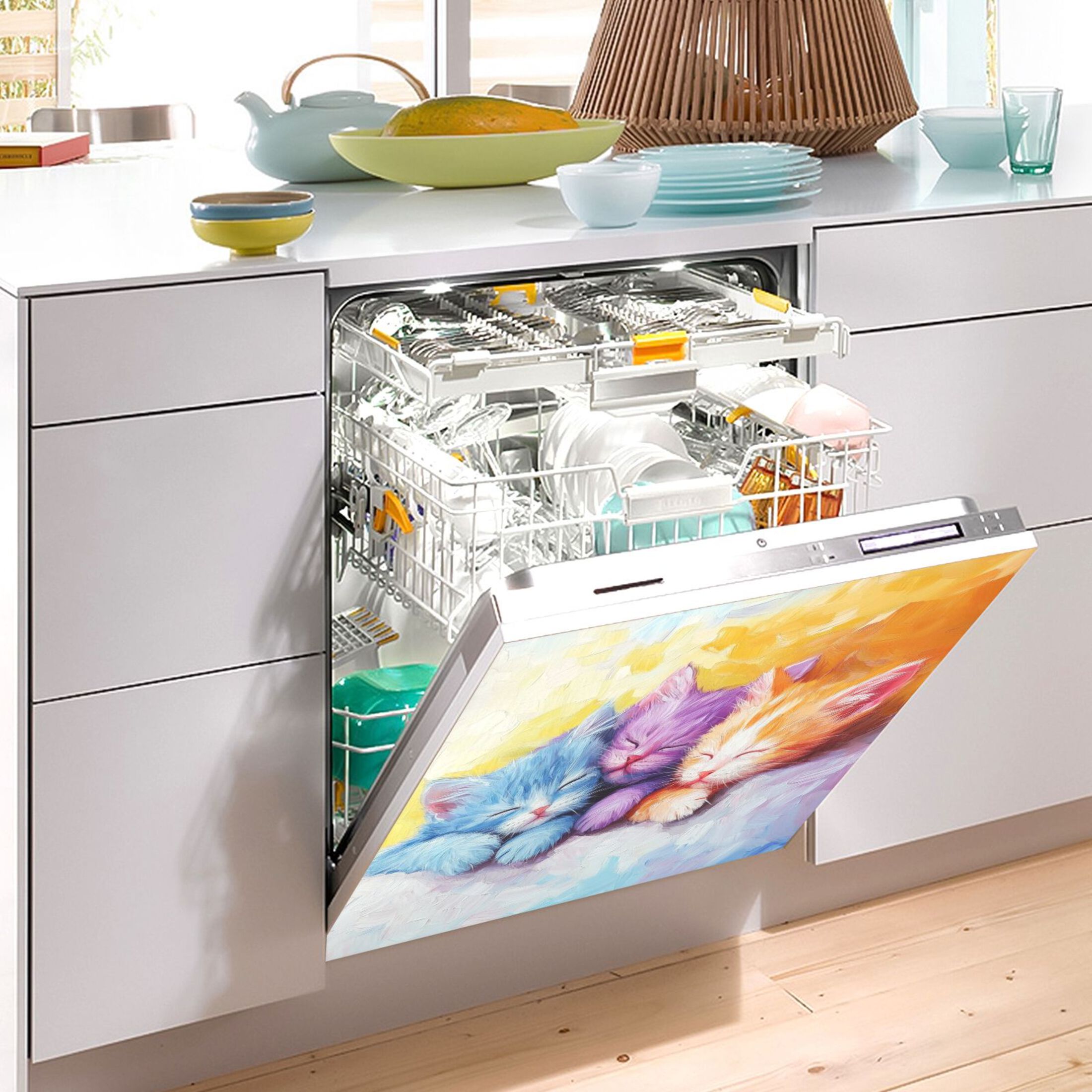 Dishwasher Magnetic Sticker 23x26 Inch Refrigerator Magnetic Sticker Washing Machine Magnetic Sticker Kitchen Panel Magnetic Sticker Home Decor Three Colored Cats
