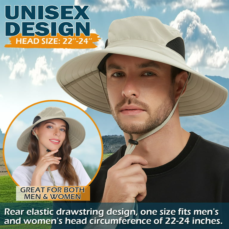 EINSKEY Sun Hat for Men Women,Boonie Hat Fishing Hiking Safari  Beach,Waterproof Wide Brim Bucket Hat Beige 
