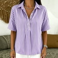 thumbnail image 5 of Stamzod Striped Tops for Women Trendy Fashion V-Neck Short Sleeve T-Shirts Plus Size Dressy Casual Blouses Purple C XXXL, 5 of 7