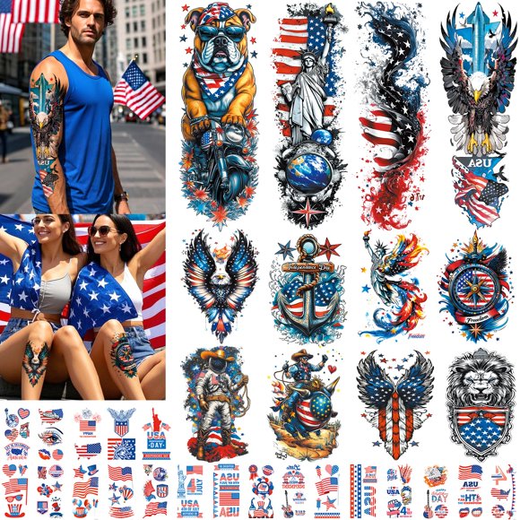 Tatuajes temporales VERKSTAD con la bandera del Día de la Independencia de EE. UU. x32