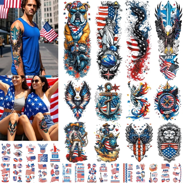 Tatuajes temporales VERKSTAD con la bandera del Día de la Independencia de EE. UU. x32