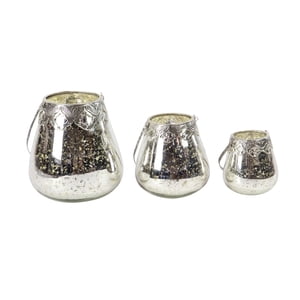 DecMode 3-Piece Silver Glass Candle Lantern Set