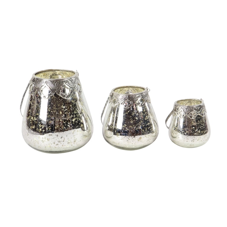 DecMode 3-Piece Silver Glass Candle Lantern Set photo 1