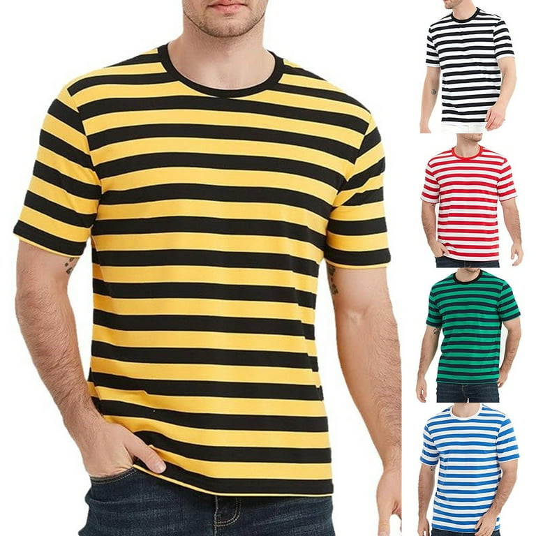 Men Striped Sailor T Shirt Summer Loose O Neck Top Casual