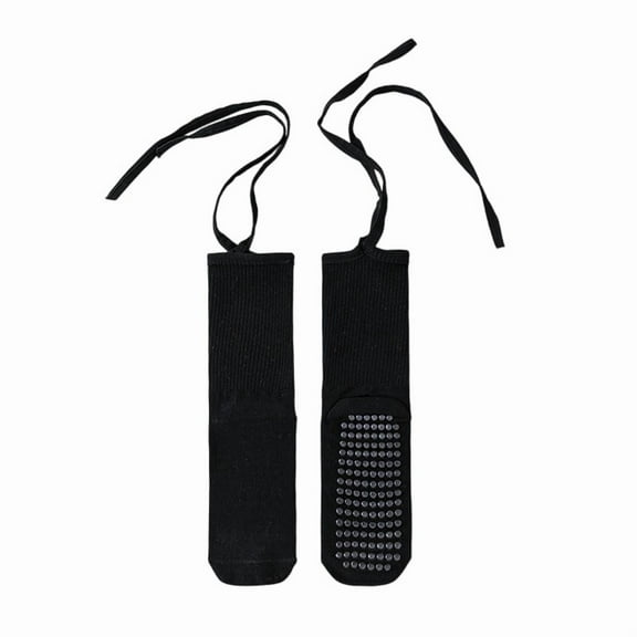 Xfvqtps Non Slip Pilates Yoga Tie Socks with Grips for Women Lace Up Colorful Sweat Absorbing Sports Socks Crew Socks for Dance Ballet Black