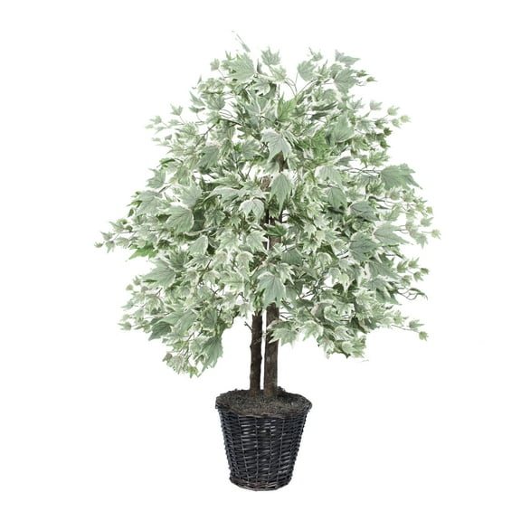 Vickerman 4' Artificial Silver Maple Bush, Rattan Basket