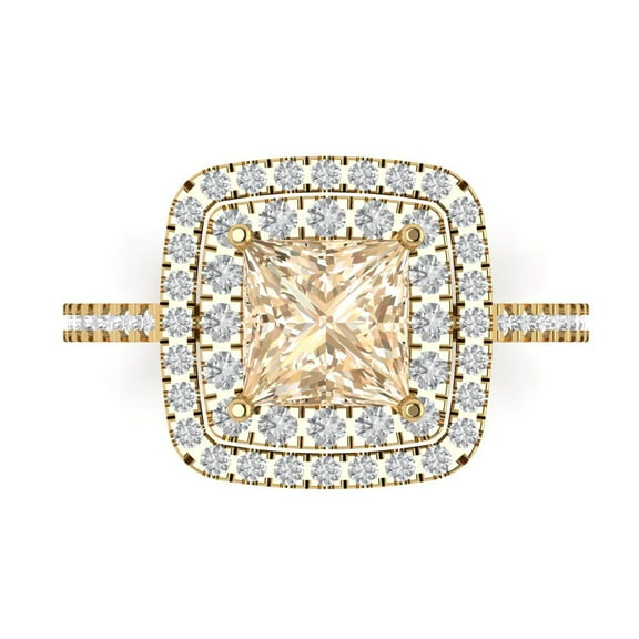 Halo Engagement Ring for Women - 2.07ct Natural Morganite in 18K Yellow Gold Promise Ring