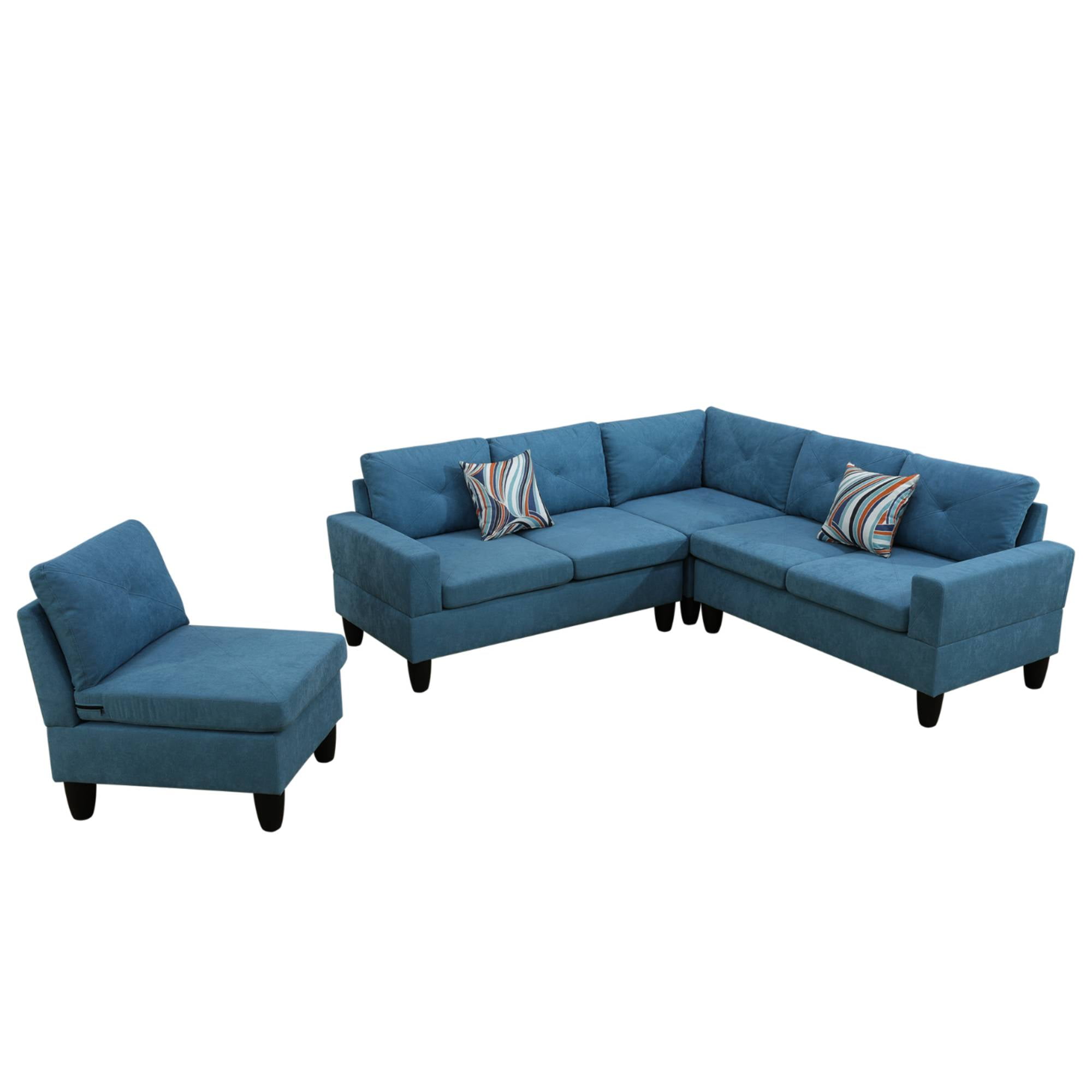 L Shaped Sofa Couch U Shaped Sectional Corner Sofa 6-Seater Furniture Modular Couches for Living room, Lake Blue