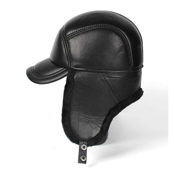Winter Hat Men Genuine Leather Sheepskin Bomber Hat Earflap Black Warm Thick Ski Snow Windproof Male Russian Hat ,Classic Design