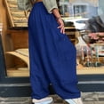 thumbnail image 4 of TRUBKH Cotton Linen Pants Beach Palazzo Harem Pants Barrel Palazzo Pants Drop Crotch Harem Pants Balloon Pants Baggy Pants Elastic Ankle Pants Gaucho Pant Baggy Tapered Pants Women Dark Blue 2XL, 4 of 5