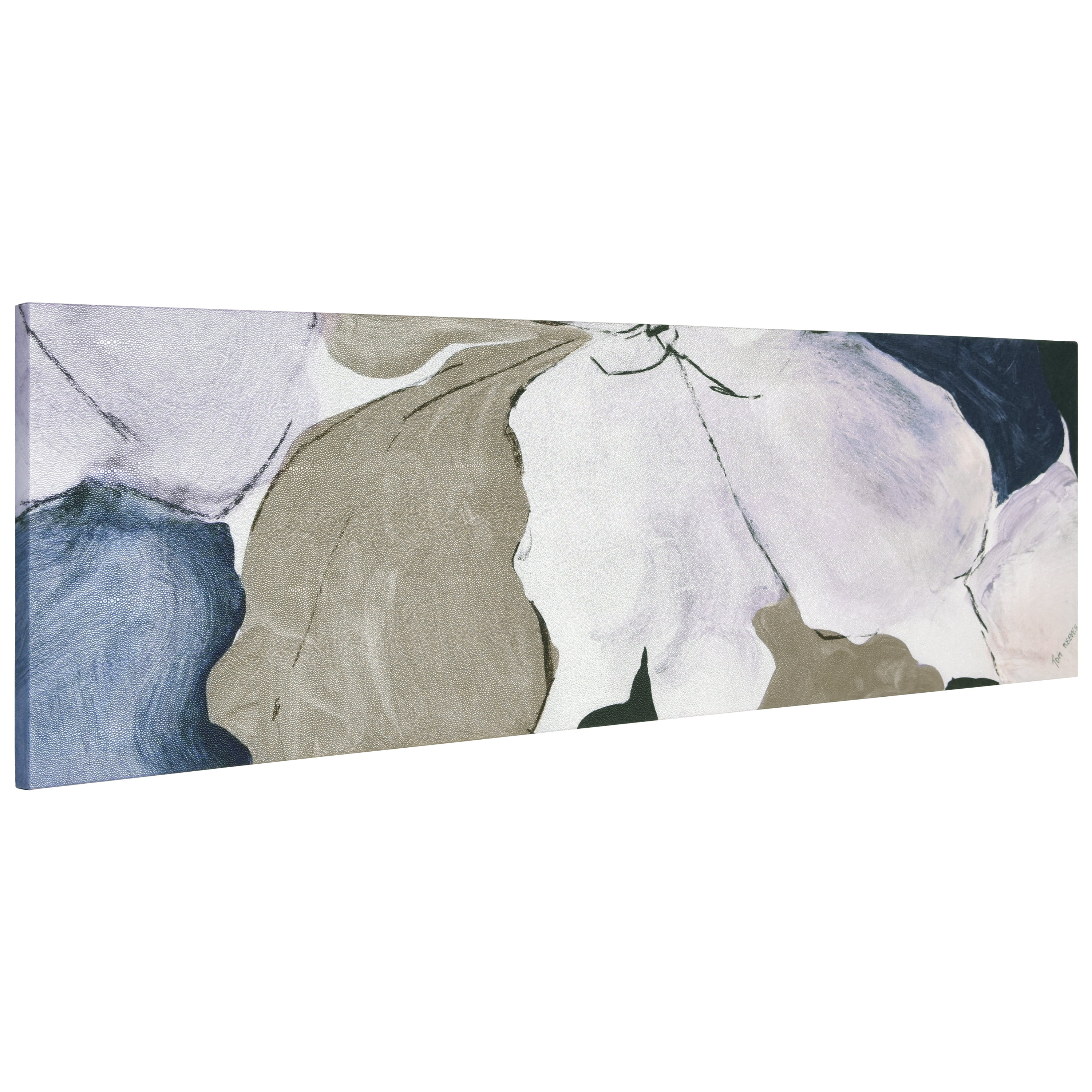 "Floral Serenity I", Flower Abstract Artwork on Silver Shagreen Wrapped Canvas Wall Art, sized 72"x22"