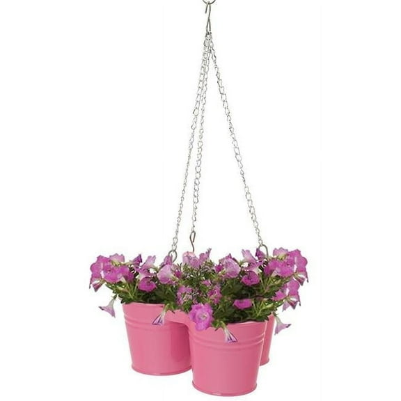 Houston International Trading 8117E HPK Enameled Galvanized Hanging 3 Planter Unit for 5.5 in. Plants, HotPink