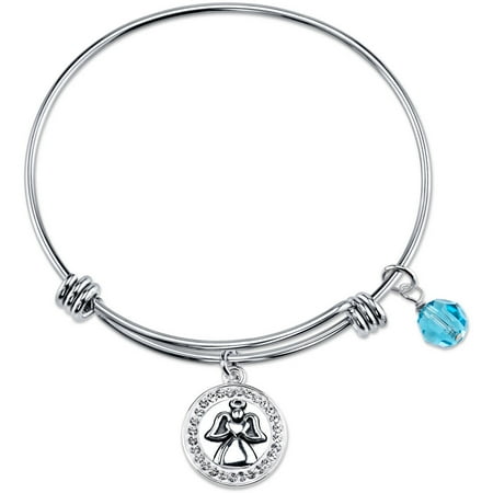 Crystal Star Charm Bracelet - 8mm Light Turquoise Crystal Stainless Steel Guardian Angel Watch Over Me Pave Charm Bead Bangle Bracelet, 8
