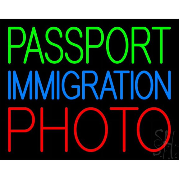 Passport Immigration Photo LED Neon Sign 15 x 19 - inches, Black Square Cut Acrylic Backing, with Dimmer - Bright and Premium built indoor LED Neon Sign for art gallery, and exhibition.