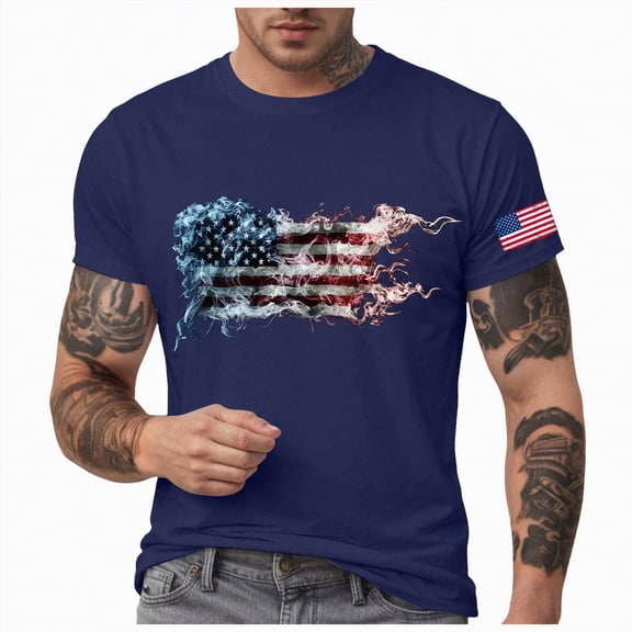 Rotm Usa Flag Shirts for Men Men's USA Flag Graphic T Shirts American Spartan Patriotic Shirts for Men Punisher Shirt Dark Blue,XL