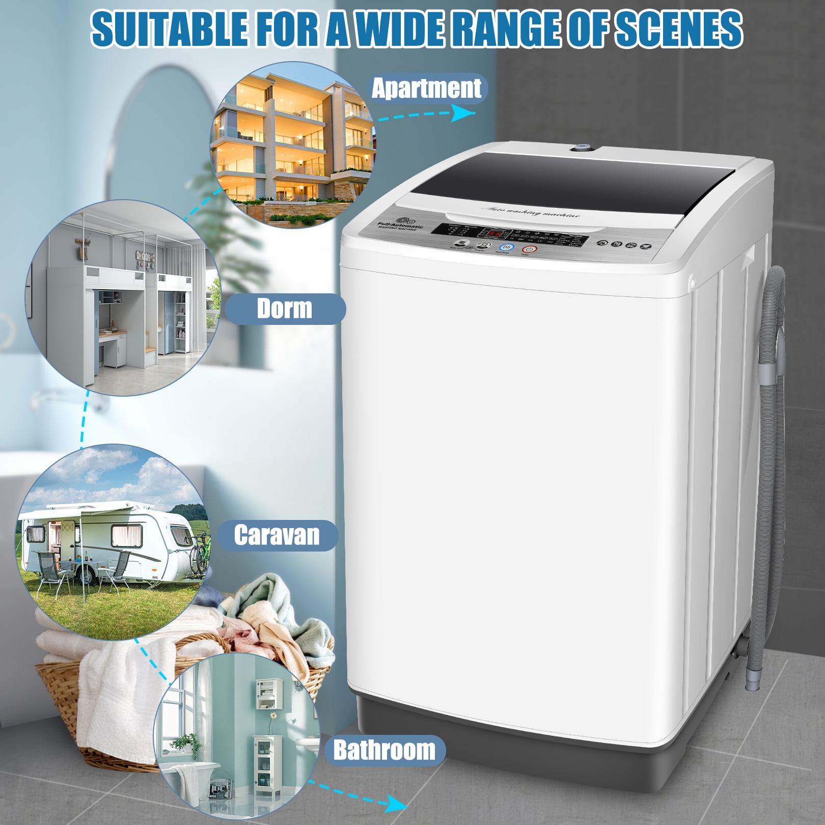 Adnoom Portable Washing Machine, 18.7lbs Full Automatic Compact 10 Programs & 8 Water Levels Washer Machine with Child Lock and LED Display, Low Noise Laundry Wash for Apartments, Home, Dorms