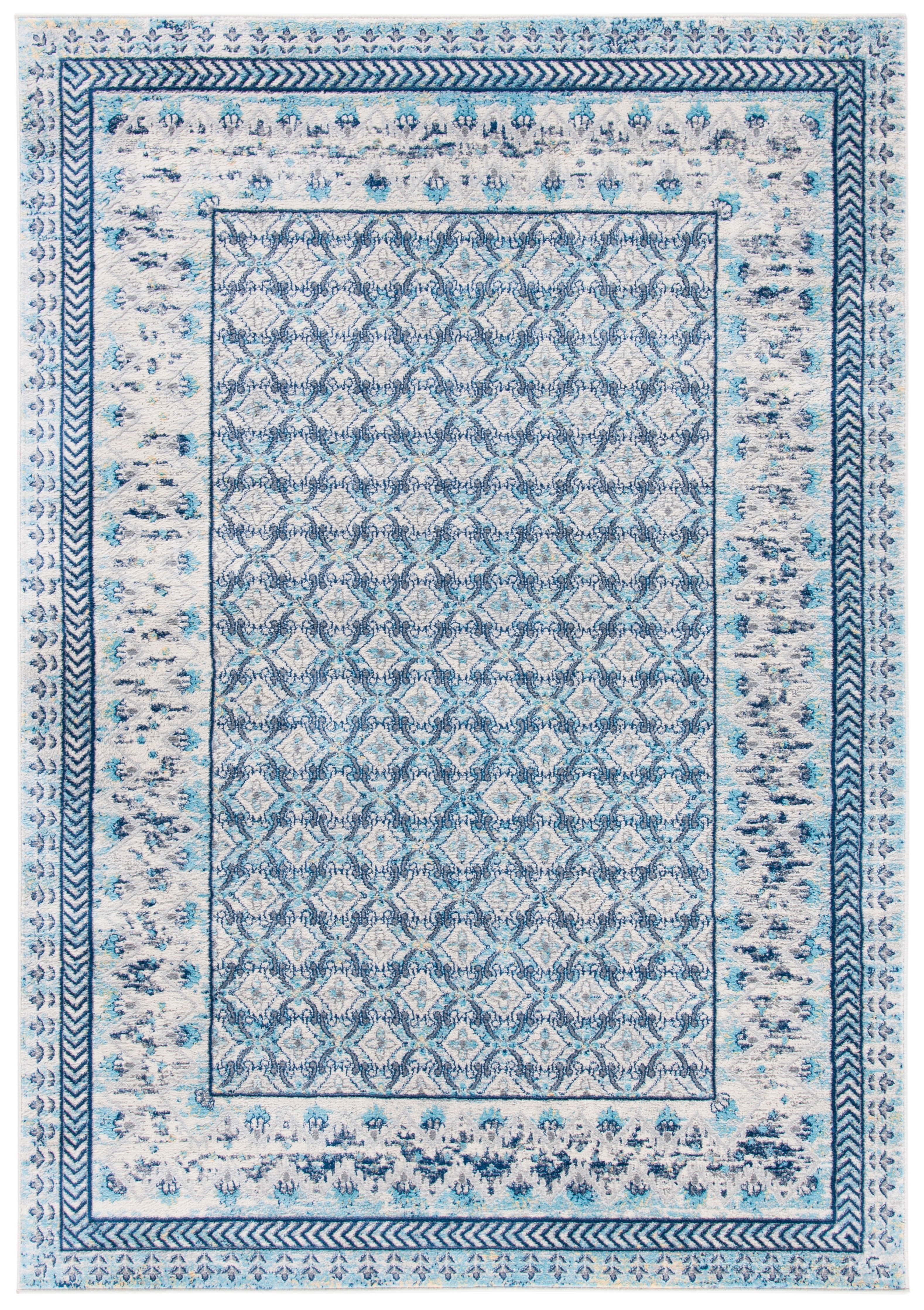 SAFAVIEH Brentwood Dory Geometric Area Rug, Ivory/Aqua, 4' x 6'