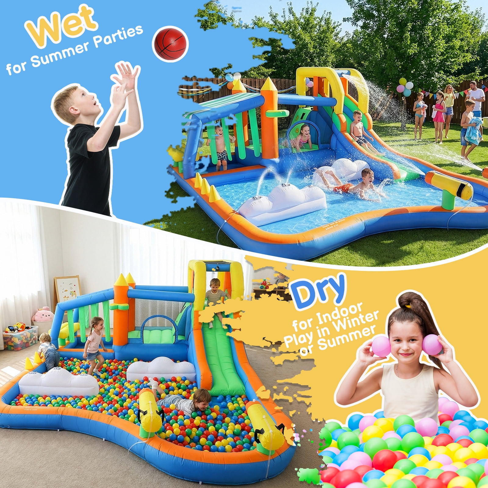 Ktaxon 11-in-1 Inflatable Bounce House with Water Slide, Kiosk Theme Water Park for Kids Backyard, 750W Blower Included