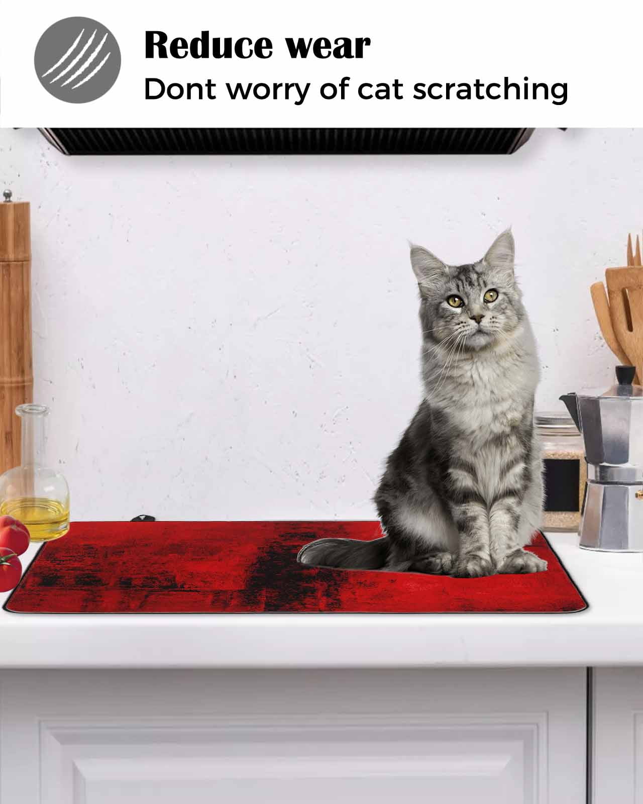 nqOlkjepod Large Induction Cooktop Protector Mat 24"x21", Red Stove Top Covers for Electric Stove, Retro Oil Painting Modern Abstract Art Aesthetics Stove Burner Cover Mats, Glass Top Stove Cover