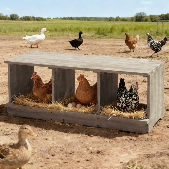 3 Compartment Wooden Chicken Nesting Box, Weather Resistant Laying Eggs Nest for Hens, Ducks, Geese and Rabbits, Rustic Farm Style Design