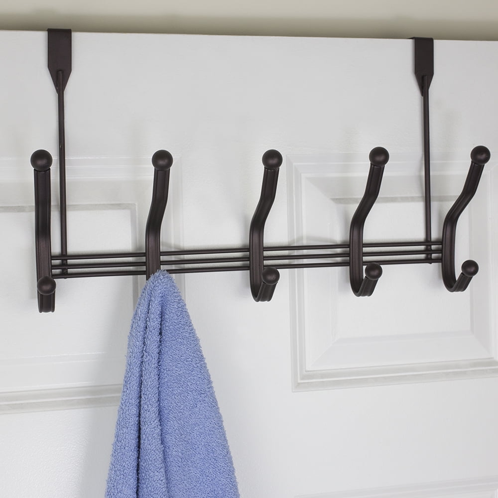 Home Basics 5 Dual Hook Over the Door Steel Organizing Rack Bronze