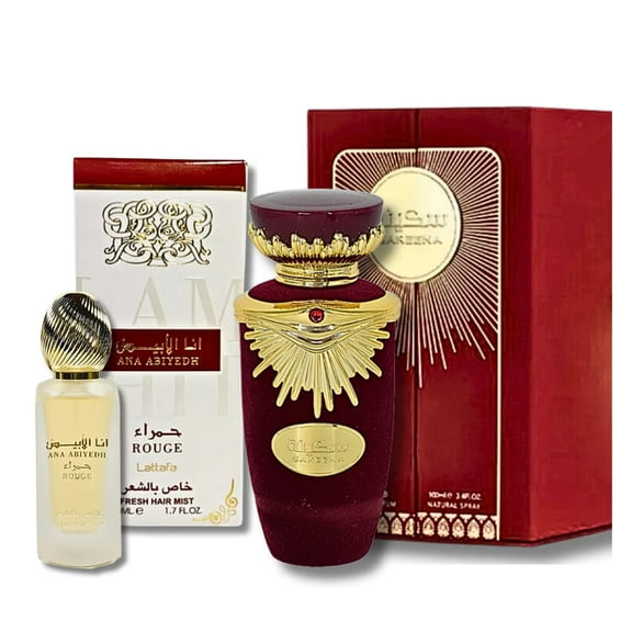 Lattafa Perfumes Sakeena EDP - 100ML (3.4Oz) & Ana Abiyedh Rouge Hair Mist 50ml value pack