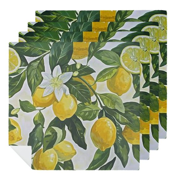 Qinduosi Lemon Floral Cloth Napkins Polyester Dinner Napkins Great for Indoor/Outdoor Dining Special Occasions or Dinner Parties 2 PCS