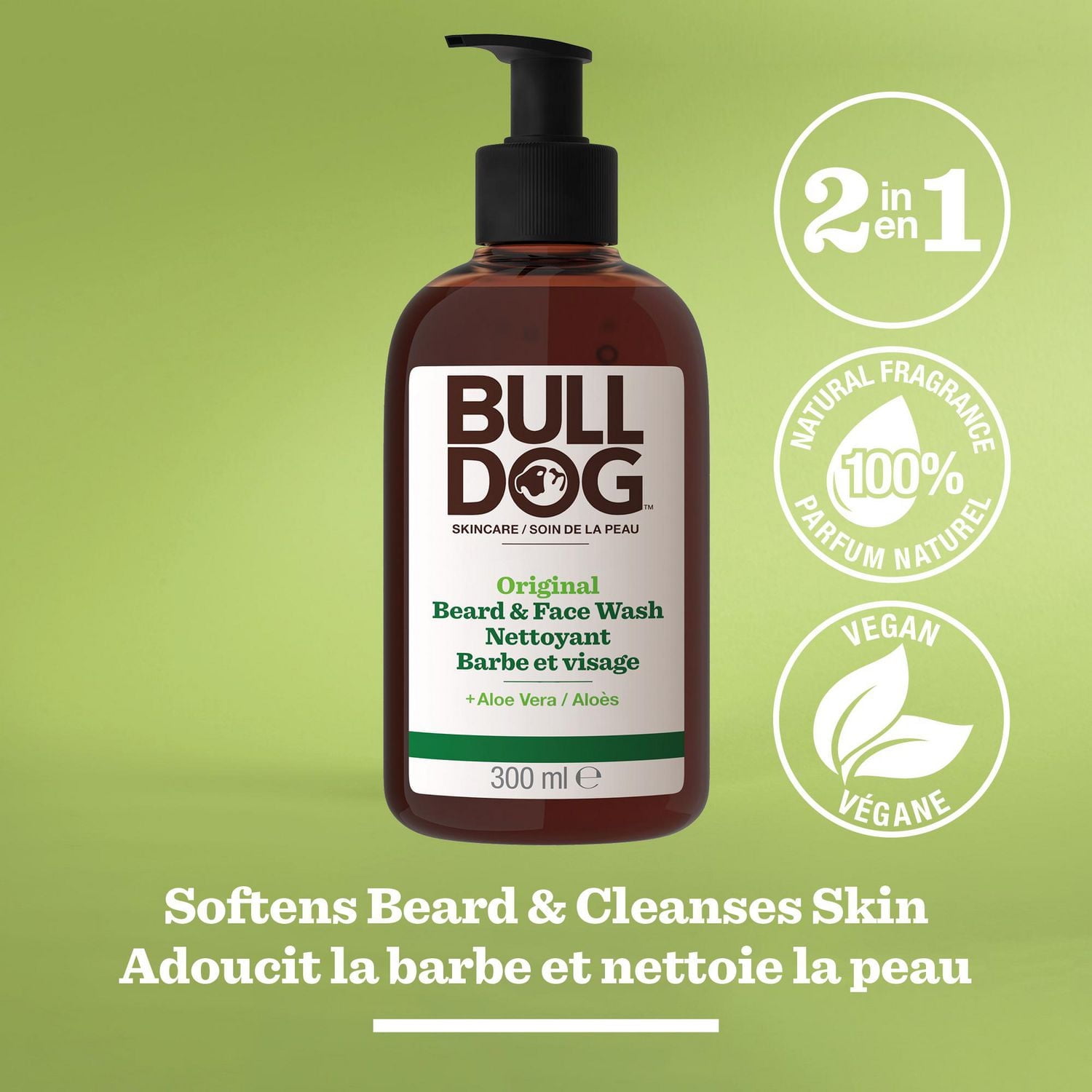 Gel nettoyant pour le visage et la barbe en formule originale de marque Bulldog 300 mL