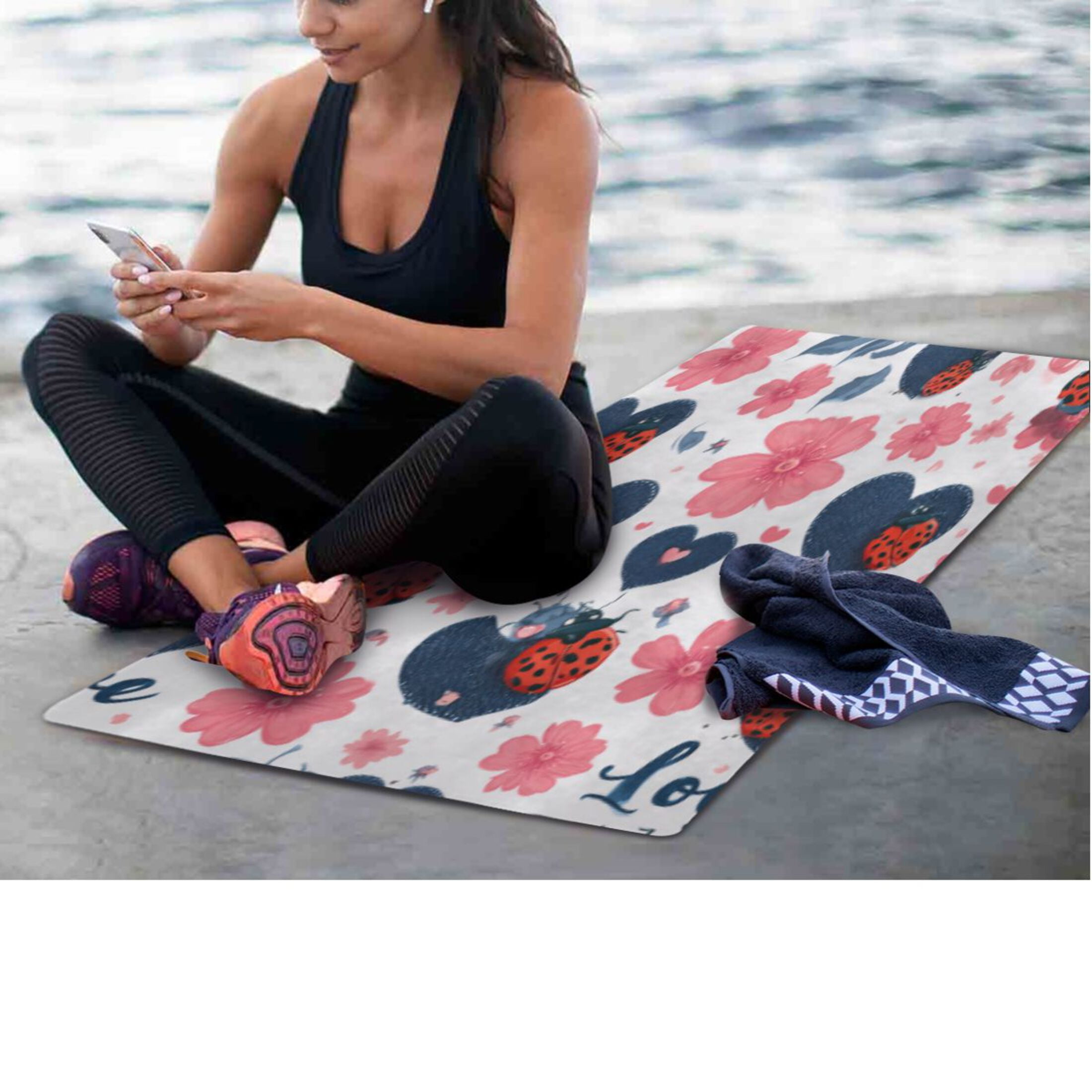 BZSMCE Yoga Mat Women Fitness Mat Floral Ladybug Heart Pattern
