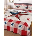 thumbnail image 3 of Quilts Twin Size, 4th of July Country Star Soft Comforter Bedding Set for Bed, Independence Day Patriotic Red Checkered Lightweight Quilted Bedspread with Pillow Cover(2 Pieces), 68x86 Inch, 3 of 6