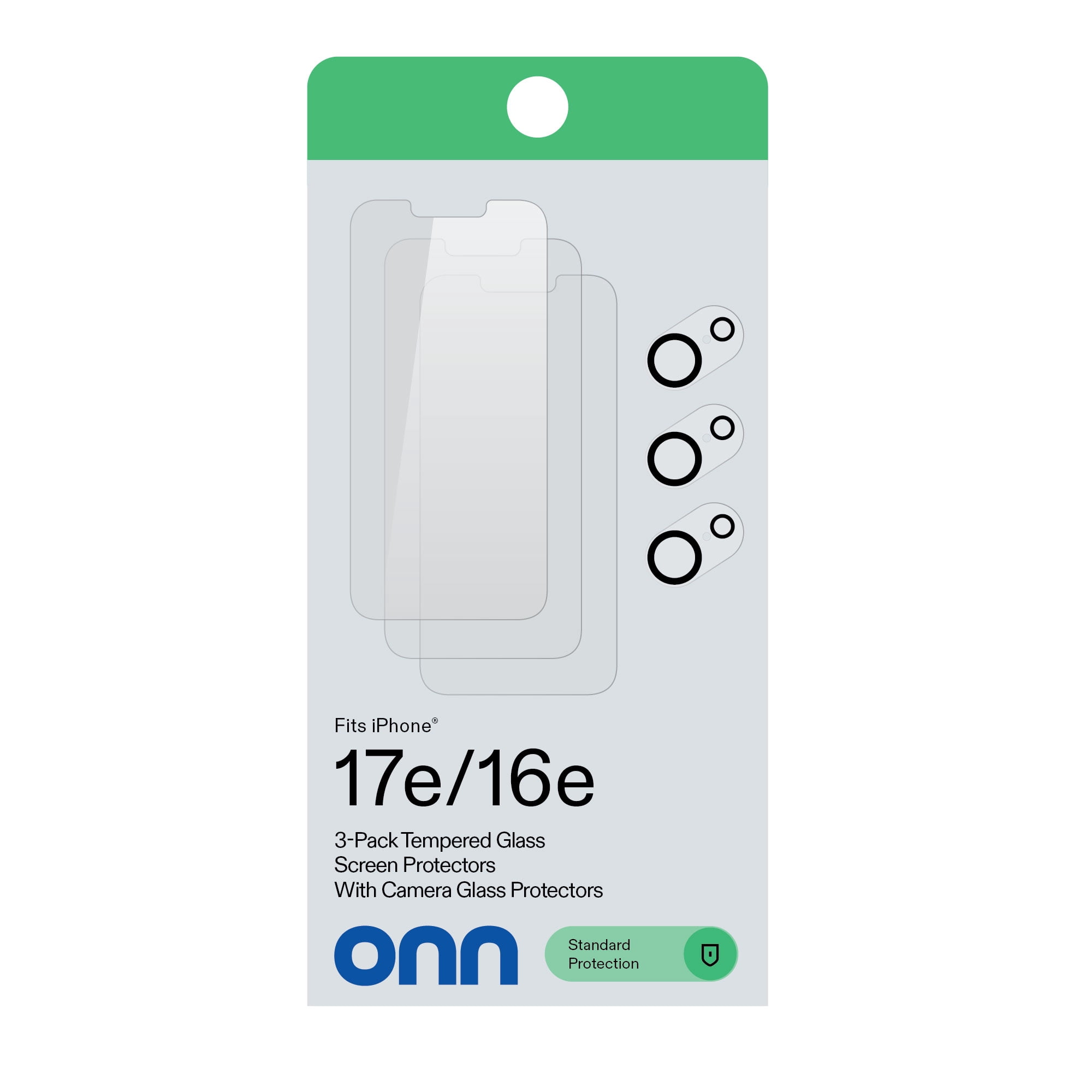 onn iPhone 17e / 16e Glass Screen Protector (3 Pack) and Camera Glass Screen Protector (3 Pack)