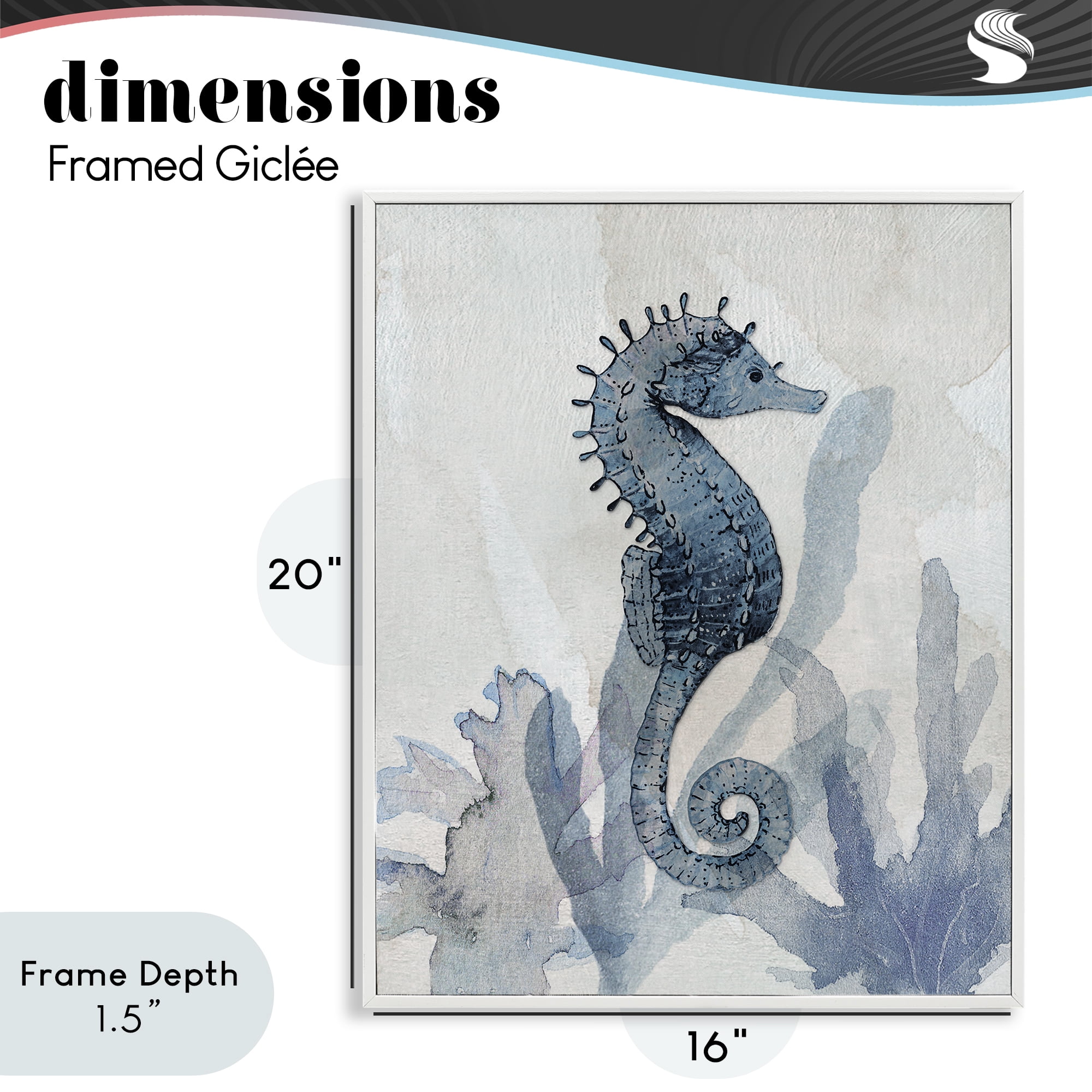Stupell Industries Seahorse & Seaweed Impressions White Framed Giclee Art, design by Susan Jill