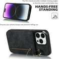 thumbnail image 5 of ELEHOLD For iPhone 12 Pro / 12 6.1", Wallet Case with Card Slot Holder,RFID Blocking,Built-in 360°Rotating Ring Kickstand Zipper Retro Purse Shockproof Case Cover, black, 5 of 8
