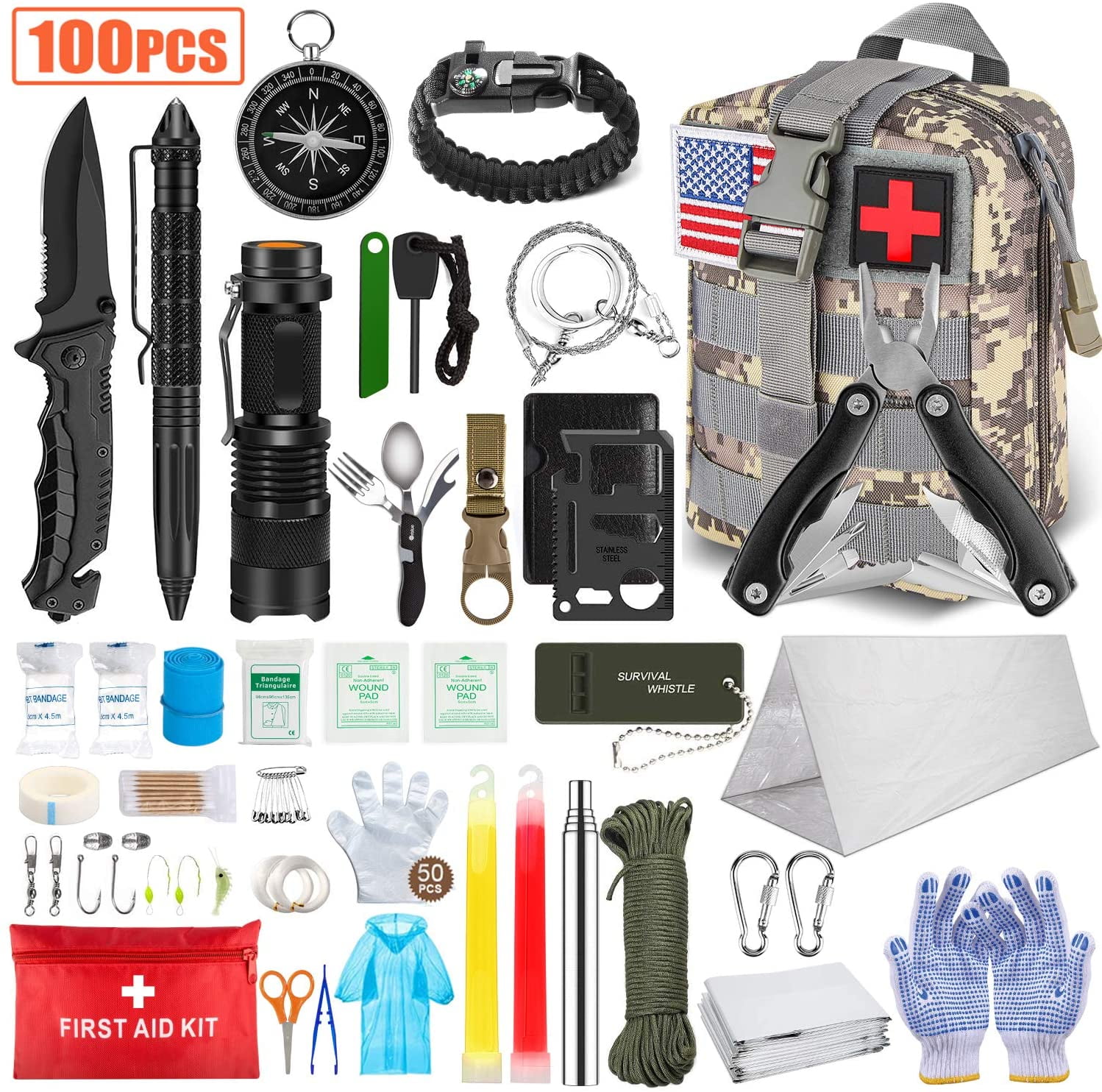 12 Piece Deluxe Shelter Hunting Hiking Camping Survival Emergency Kits 