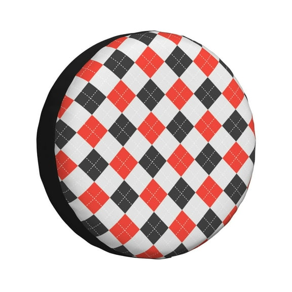 Fuzoiu Red and black argyle Print Universal Spare Tire Cover with Buckle Strap, Waterproof Wheel Covers for Jeep, Trailer, RV, Truck and All Car-14 inch