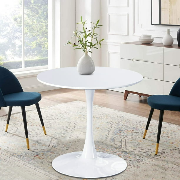 31 5 Round Tulip Table In White Mid Century Modern Dining With Square Top And Pedestal Base Conference Desk Leisure Coffee Seat For 2 4 Max Loading 220lbs K2032 Com Mid Century Modern Dining Table, White Round Dining Table 40 Inch